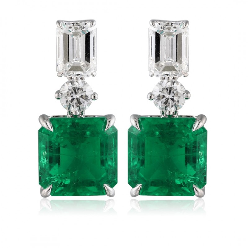 Ruif Jewelry Classic Design PT950 Platinum 8.16ct Lab Grown Emerald and 2.992ct Lab Diamond Earrings Hand Made Gemstone Jewelry