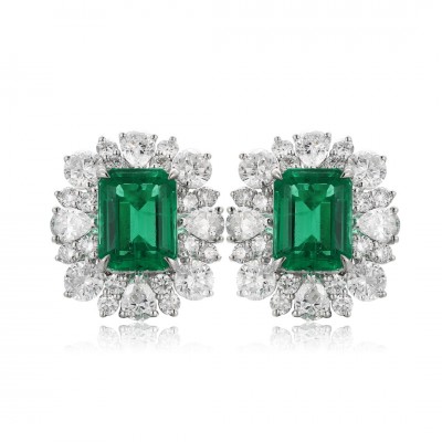Ruif Jewelry Classic Design PT950 Platinum 4.38ct Lab Grown Emerald and 3.367ct Lab Diamond Earrings Hand Made Gemstone Jewelry