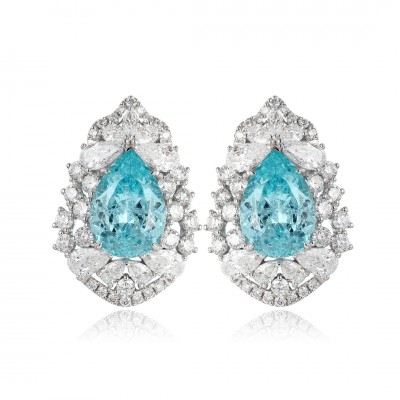 Ruif Jewelry Classic Design PT950 Platinum  6.55ct Lab Grown Paraiba And 2.208ct Lab Diamond Earrings Gemstone Jewelry