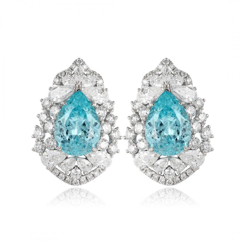Ruif Jewelry Classic Design PT950 Platinum  6.55ct Lab Grown Paraiba And 2.208ct Lab Diamond Earrings Gemstone Jewelry