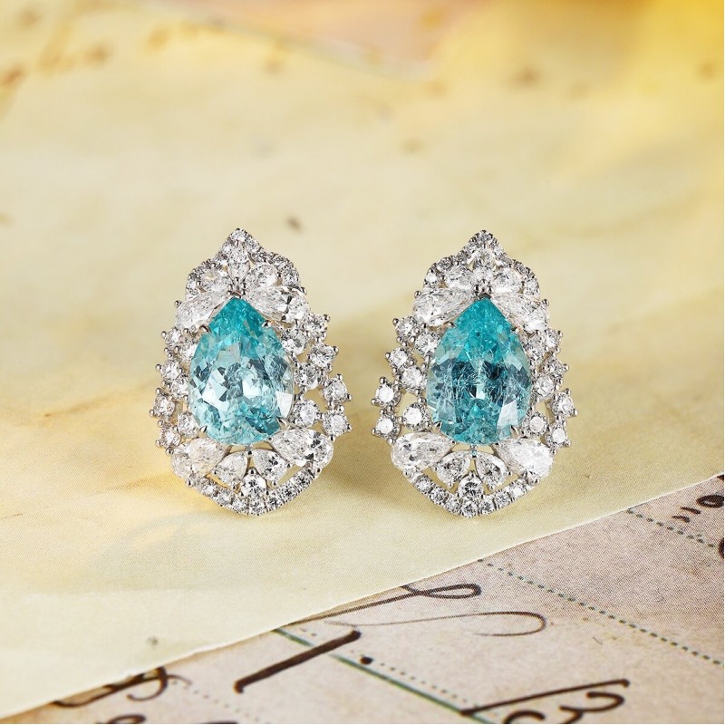 Ruif Jewelry Classic Design PT950 Platinum  6.55ct Lab Grown Paraiba And 2.208ct Lab Diamond Earrings Gemstone Jewelry