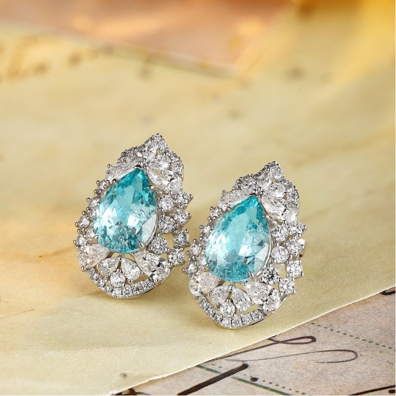 Ruif Jewelry Classic Design PT950 Platinum  6.55ct Lab Grown Paraiba And 2.208ct Lab Diamond Earrings Gemstone Jewelry