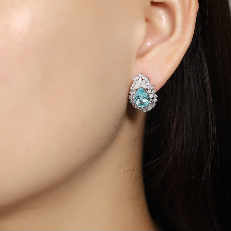 Ruif Jewelry Classic Design PT950 Platinum  6.55ct Lab Grown Paraiba And 2.208ct Lab Diamond Earrings Gemstone Jewelry