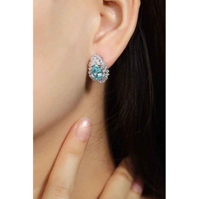 Ruif Jewelry Classic Design PT950 Platinum  6.55ct Lab Grown Paraiba And 2.208ct Lab Diamond Earrings Gemstone Jewelry