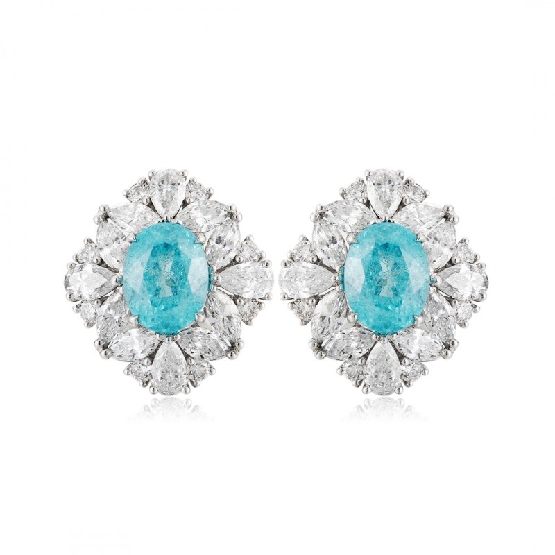 Ruif Jewelry Classic Design PT950 Platinum 6.73ct Lab Grown Paraiba And 3.967ct Lab Diamond Earrings Gemstone Jewelry