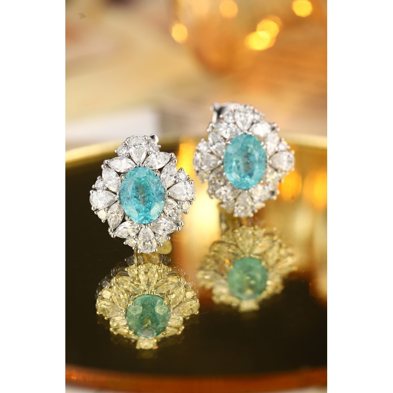 Ruif Jewelry Classic Design PT950 Platinum 6.73ct Lab Grown Paraiba And 3.967ct Lab Diamond Earrings Gemstone Jewelry
