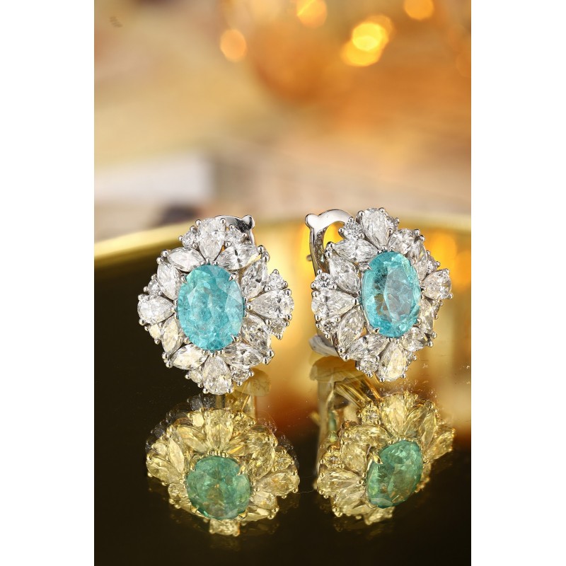 Ruif Jewelry Classic Design PT950 Platinum 6.73ct Lab Grown Paraiba And 3.967ct Lab Diamond Earrings Gemstone Jewelry