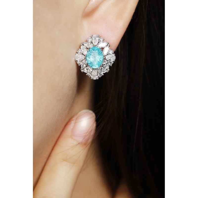 Ruif Jewelry Classic Design PT950 Platinum 6.73ct Lab Grown Paraiba And 3.967ct Lab Diamond Earrings Gemstone Jewelry