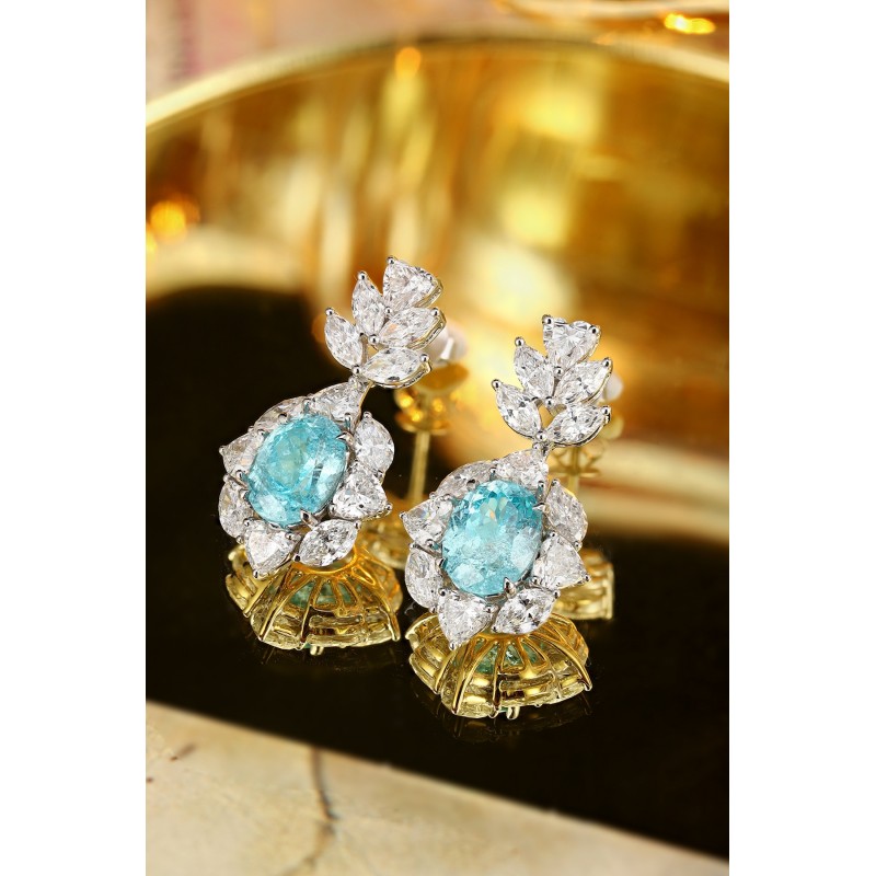 Ruif Jewelry Classic Design PT950 Platinum 6.63ct Lab Grown Paraiba And 4.557ct Lab Diamond Earrings Gemstone Jewelry