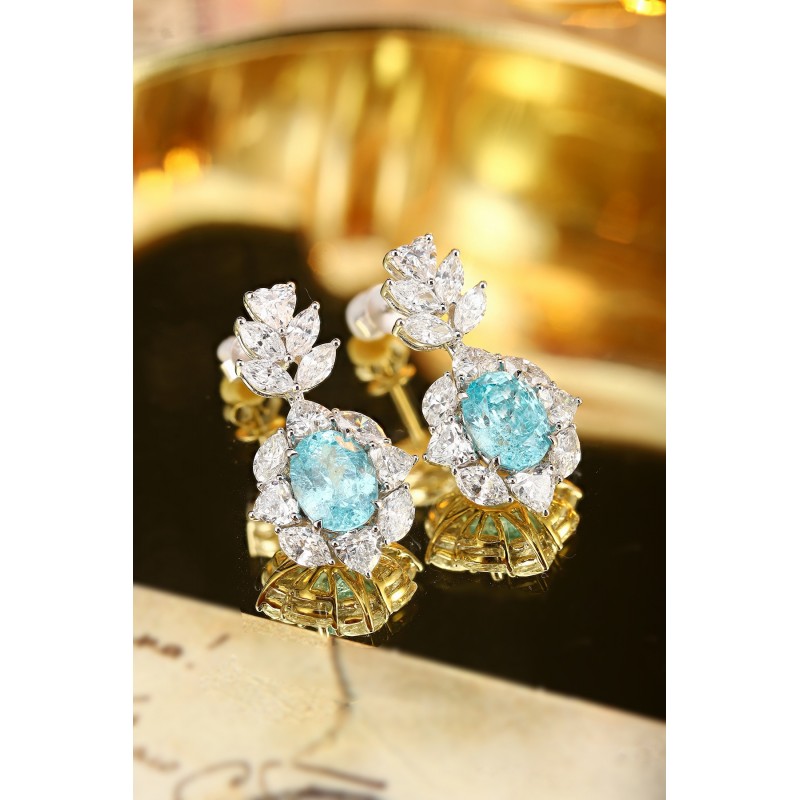 Ruif Jewelry Classic Design PT950 Platinum 6.63ct Lab Grown Paraiba And 4.557ct Lab Diamond Earrings Gemstone Jewelry