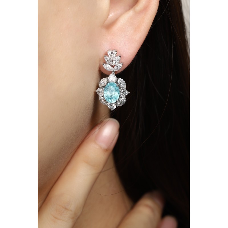 Ruif Jewelry Classic Design PT950 Platinum 6.63ct Lab Grown Paraiba And 4.557ct Lab Diamond Earrings Gemstone Jewelry