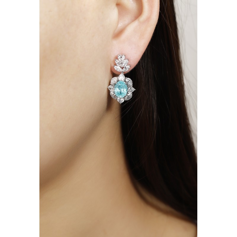 Ruif Jewelry Classic Design PT950 Platinum 6.63ct Lab Grown Paraiba And 4.557ct Lab Diamond Earrings Gemstone Jewelry