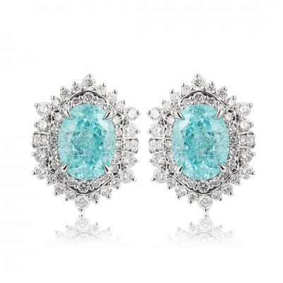 Ruif Jewelry Classic Design PT950 Platinum 4.44ct Lab Grown Paraiba And 0.797ct Lab Diamond Earrings Gemstone Jewelry