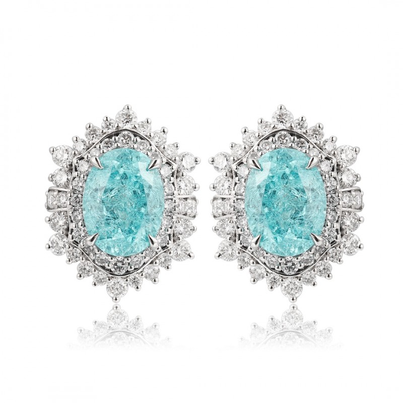 Ruif Jewelry Classic Design PT950 Platinum 4.44ct Lab Grown Paraiba And 0.797ct Lab Diamond Earrings Gemstone Jewelry