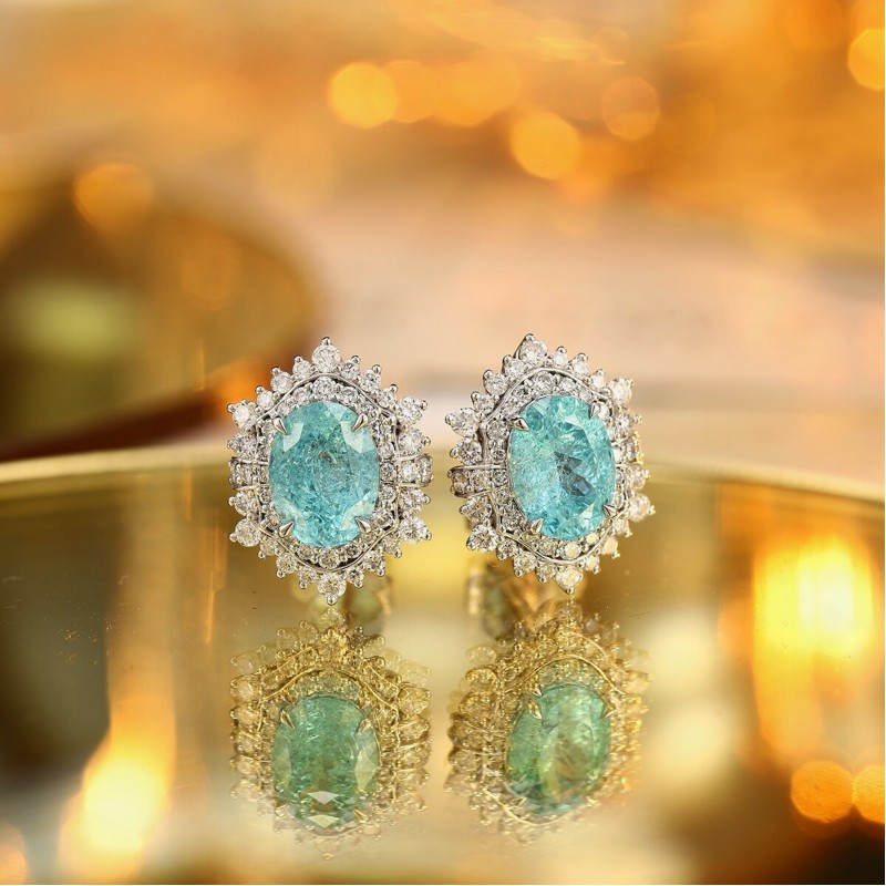 Ruif Jewelry Classic Design PT950 Platinum 4.44ct Lab Grown Paraiba And 0.797ct Lab Diamond Earrings Gemstone Jewelry