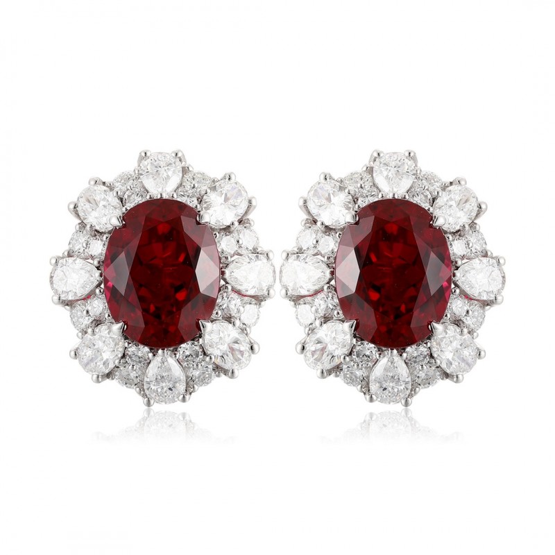 Ruif Jewelry Classic Design PT950  Platinum 5.14ct Lab Ruby And 2.23ct Lab Diamond Earrings  Gemstone Jewelry
