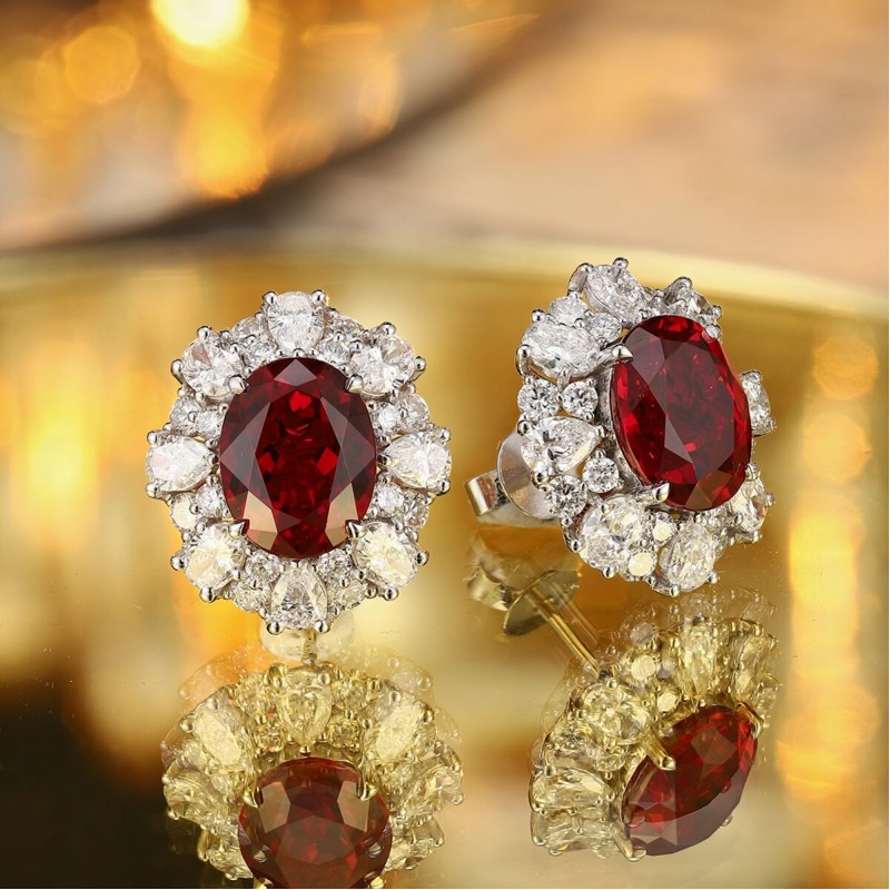 Ruif Jewelry Classic Design PT950  Platinum 5.14ct Lab Ruby And 2.23ct Lab Diamond Earrings  Gemstone Jewelry