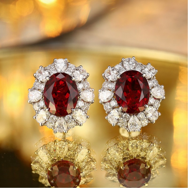 Ruif Jewelry Classic Design PT950  Platinum 5.14ct Lab Ruby And 2.23ct Lab Diamond Earrings  Gemstone Jewelry