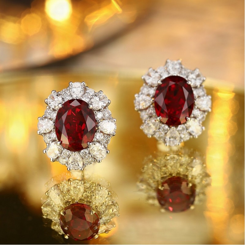 Ruif Jewelry Classic Design PT950  Platinum 5.14ct Lab Ruby And 2.23ct Lab Diamond Earrings  Gemstone Jewelry