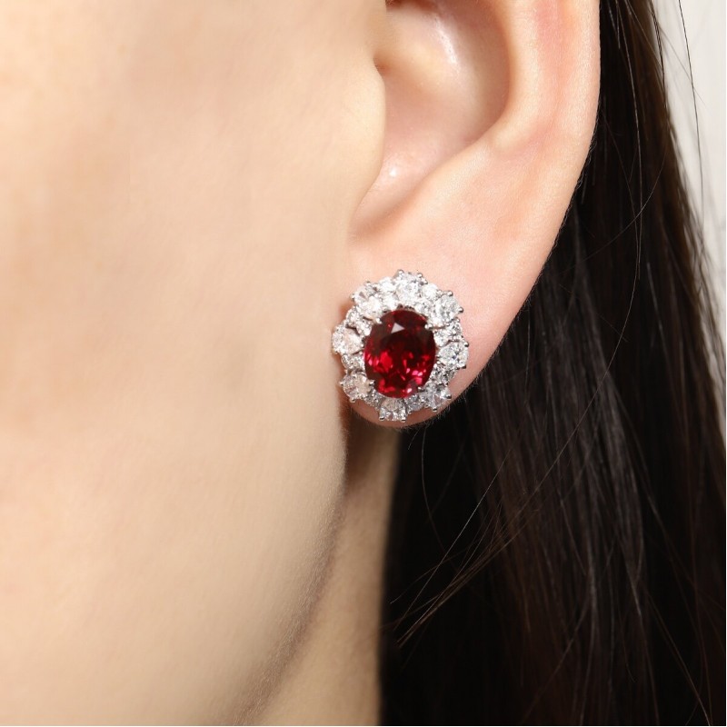 Ruif Jewelry Classic Design PT950  Platinum 5.14ct Lab Ruby And 2.23ct Lab Diamond Earrings  Gemstone Jewelry