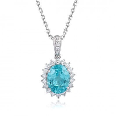 Ruif Jewelry Classic Design PT950 Platinum 2.94ct Lab Grown Paraiba Pendant And 0.311ct Lab Diamond Pendant Gemstone Jewelry