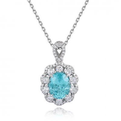 Ruif Jewelry Classic Design PT950 Platinum 3.21ct Lab Grown Paraiba Pendant And 0.6925ct Lab Diamond Pendant Gemstone Jewelry