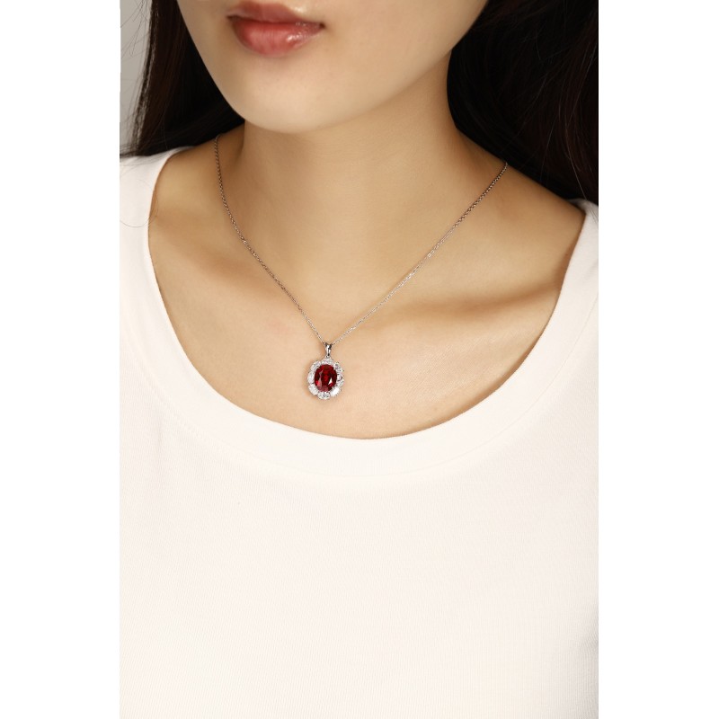Ruif Jewelry Classic Design PT950 Platinum 5.26ct Lab Grown Ruby And 1.438ct Lab Grown Diamond Pendant Gemstone Jewelry Ruif Jewelry Classic Design PT950 Platinum 5.26ct Lab Grown Ruby And 1.438ct Lab Grown Diamond Pendant Gemstone Jewelry