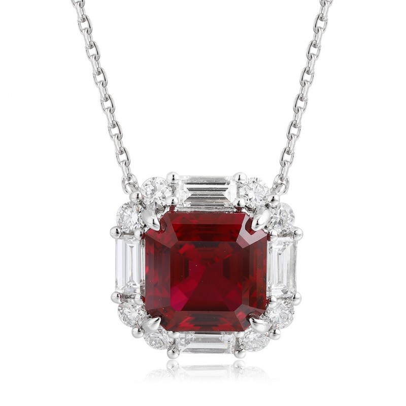 Ruif Jewelry Classic Design PT950 Platinum 3.39ct Lab Grown Ruby And 0.795ct Lab Grown Diamond Pendant Gemstone Jewelry Ruif Jewelry Classic Design PT950 Platinum 3.39ct Lab Grown Ruby And 0.795ct Lab Grown Diamond Pendant Gemstone Jewelry
