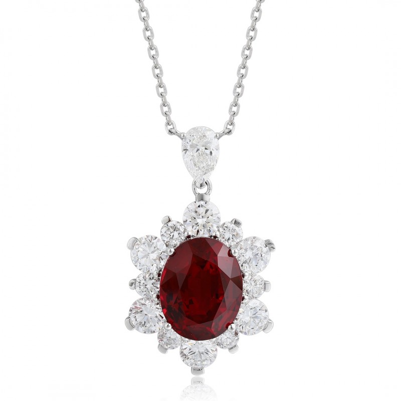 Ruif Jewelry Classic Design PT950 Platinum 6.94ct Lab Grown Ruby And 3.295ct Lab Grown Diamond Pendant Gemstone Jewelry Ruif Jewelry Classic Design PT950 Platinum 6.94ct Lab Grown Ruby And 3.295ct Lab Grown Diamond Pendant Gemstone Jewelry