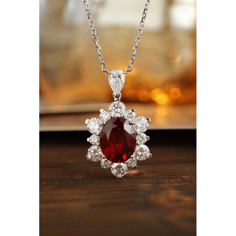 Ruif Jewelry Classic Design PT950 Platinum 6.94ct Lab Grown Ruby And 3.295ct Lab Grown Diamond Pendant Gemstone Jewelry Ruif Jewelry Classic Design PT950 Platinum 6.94ct Lab Grown Ruby And 3.295ct Lab Grown Diamond Pendant Gemstone Jewelry