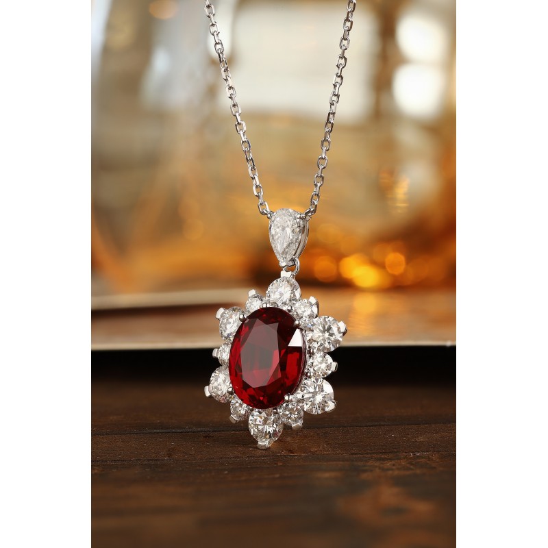 Ruif Jewelry Classic Design PT950 Platinum 6.94ct Lab Grown Ruby And 3.295ct Lab Grown Diamond Pendant Gemstone Jewelry Ruif Jewelry Classic Design PT950 Platinum 6.94ct Lab Grown Ruby And 3.295ct Lab Grown Diamond Pendant Gemstone Jewelry