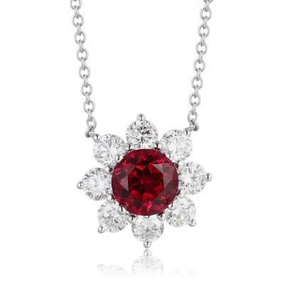 Ruif Jewelry Classic Design PT950 Platinum 1.51ct Lab Grown Ruby And 1.029ct Lab Grown Diamond Pendant Gemstone Jewelry