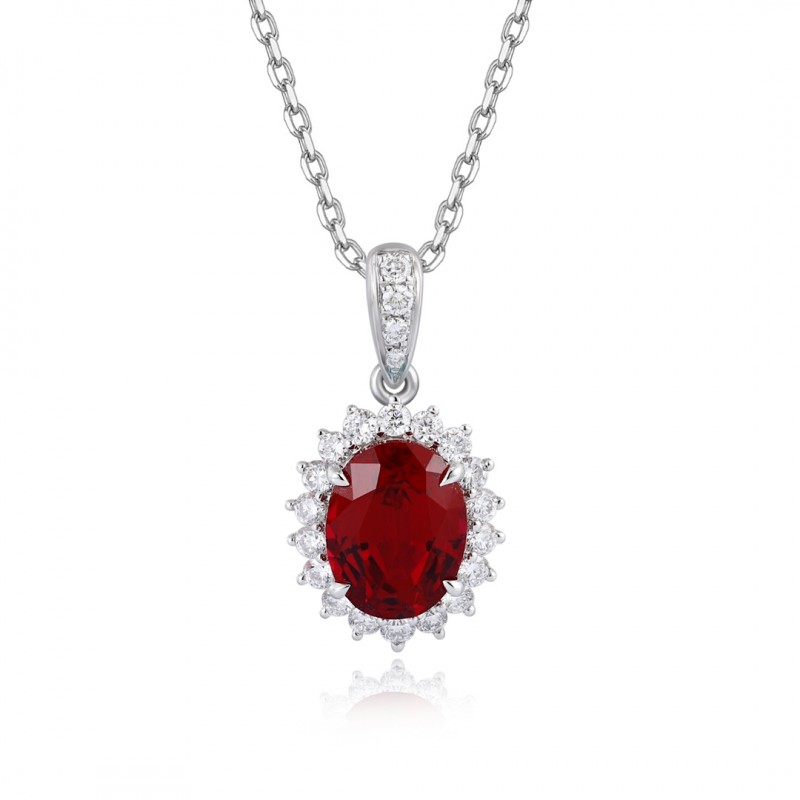 Ruif Jewelry Classic Design PT950 Platinum 2.09ct Lab Grown Ruby And 0.311ct Lab Grown Diamond Pendant Gemstone Jewelry Ruif Jewelry Classic Design PT950 Platinum 2.09ct Lab Grown Ruby And 0.311ct Lab Grown Diamond Pendant Gemstone Jewelry