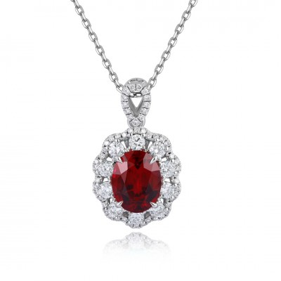 Ruif Jewelry Classic Design PT950 Platinum 2.51ct Lab Grown Ruby And 0.6925ct Lab Grown Diamond Pendant Gemstone Jewelry