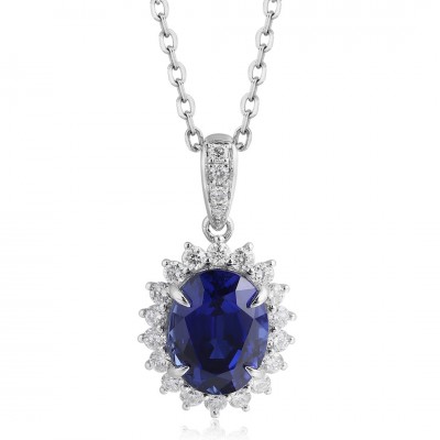 Ruif Jewelry Classic Design PT950 Platinum 2.19ct Lab Grown Sapphire And 0.289ct Lab Grown Diamond Pendant Gemstone Jewelry
