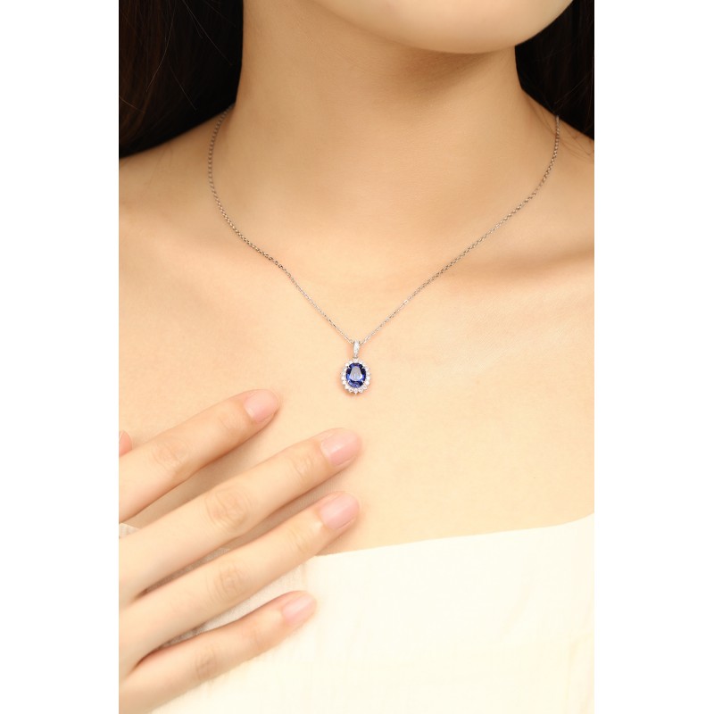Ruif Jewelry Classic Design PT950 Platinum 2.19ct Lab Grown Sapphire And 0.289ct Lab Grown Diamond Pendant Gemstone Jewelry Ruif Jewelry Classic Design PT950 Platinum 2.19ct Lab Grown Sapphire And 0.289ct Lab Grown Diamond Pendant Gemstone Jewelry