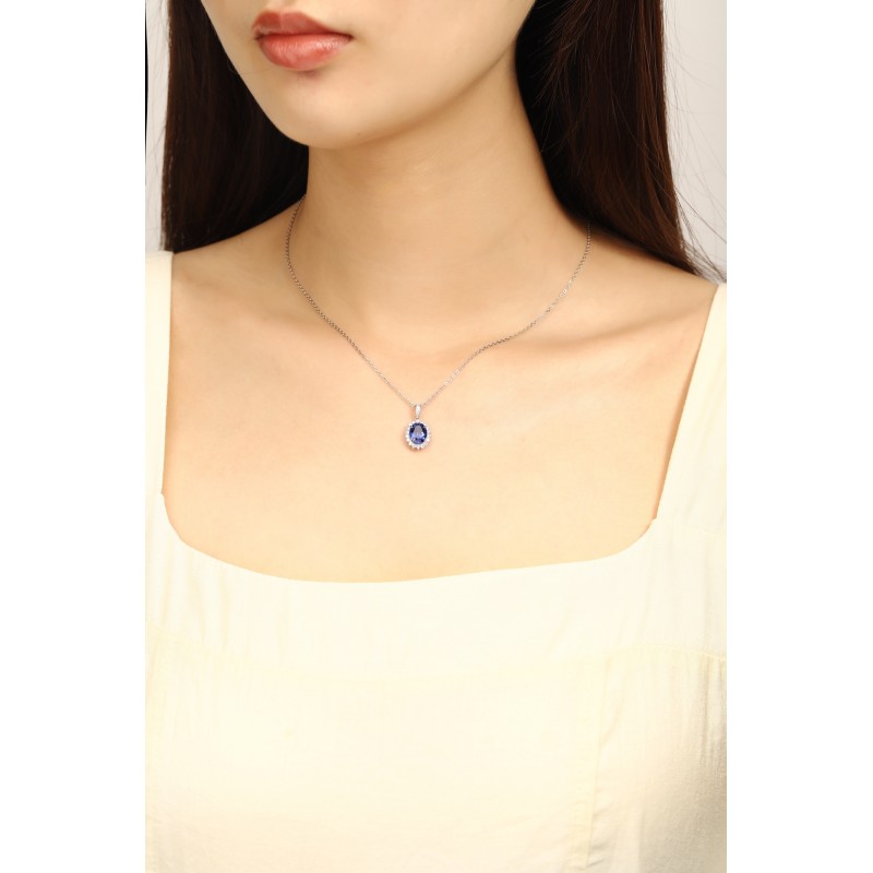 Ruif Jewelry Classic Design PT950 Platinum 2.19ct Lab Grown Sapphire And 0.289ct Lab Grown Diamond Pendant Gemstone Jewelry Ruif Jewelry Classic Design PT950 Platinum 2.19ct Lab Grown Sapphire And 0.289ct Lab Grown Diamond Pendant Gemstone Jewelry