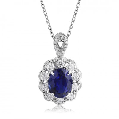 Ruif Jewelry Classic Design PT950 Platinum 2.51ct Lab Grown Sapphire And 0.69ct Lab Grown Diamond Pendant Gemstone Jewelry