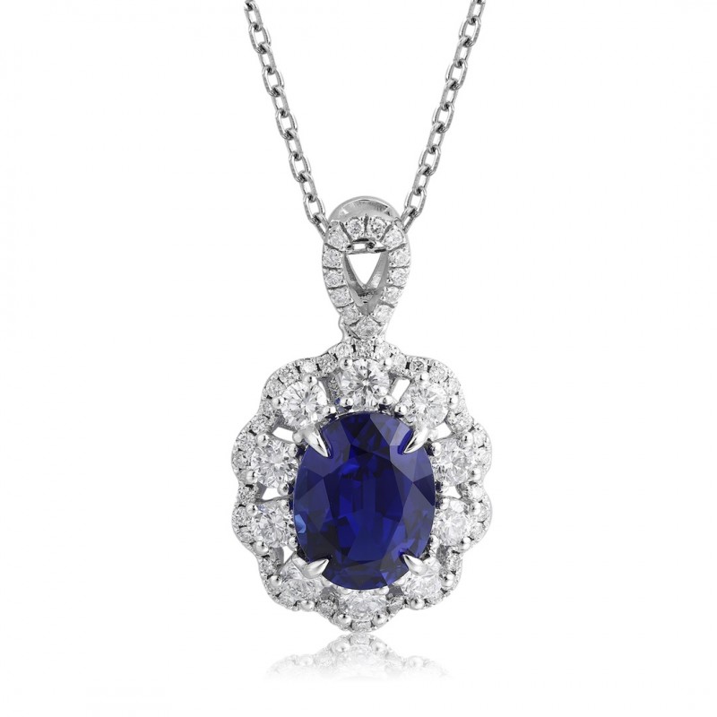 Ruif Jewelry Classic Design PT950 Platinum 2.51ct Lab Grown Sapphire And 0.69ct Lab Grown Diamond Pendant Gemstone Jewelry Ruif Jewelry Classic Design PT950 Platinum 2.51ct Lab Grown Sapphire And 0.69ct Lab Grown Diamond Pendant Gemstone Jewelry