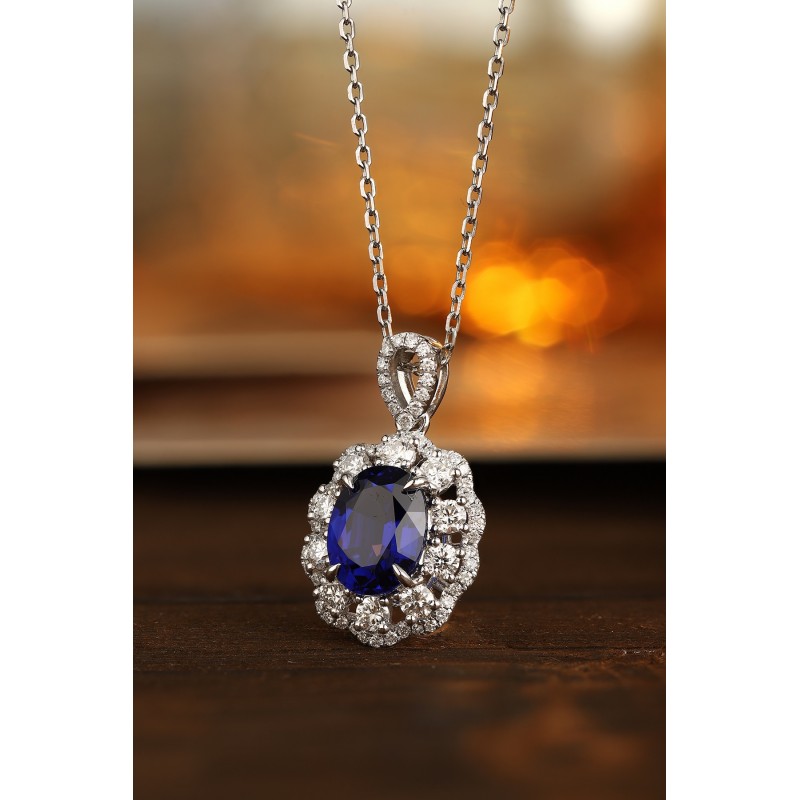 Ruif Jewelry Classic Design PT950 Platinum 2.51ct Lab Grown Sapphire And 0.69ct Lab Grown Diamond Pendant Gemstone Jewelry Ruif Jewelry Classic Design PT950 Platinum 2.51ct Lab Grown Sapphire And 0.69ct Lab Grown Diamond Pendant Gemstone Jewelry