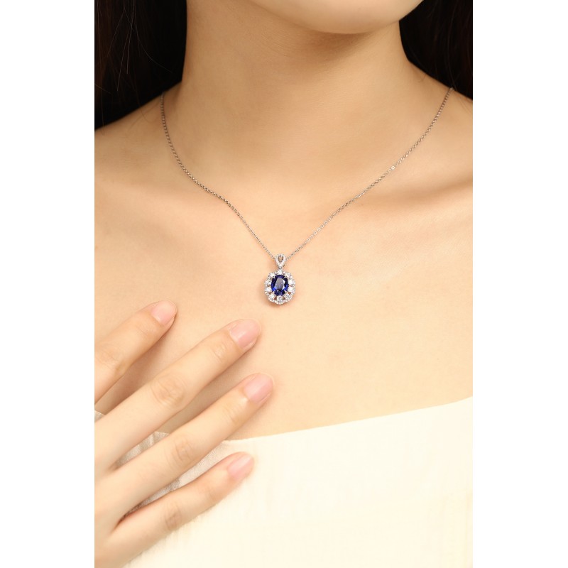 Ruif Jewelry Classic Design PT950 Platinum 2.51ct Lab Grown Sapphire And 0.69ct Lab Grown Diamond Pendant Gemstone Jewelry Ruif Jewelry Classic Design PT950 Platinum 2.51ct Lab Grown Sapphire And 0.69ct Lab Grown Diamond Pendant Gemstone Jewelry
