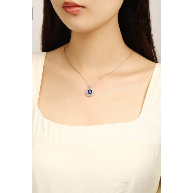 Ruif Jewelry Classic Design PT950 Platinum 2.51ct Lab Grown Sapphire And 0.69ct Lab Grown Diamond Pendant Gemstone Jewelry Ruif Jewelry Classic Design PT950 Platinum 2.51ct Lab Grown Sapphire And 0.69ct Lab Grown Diamond Pendant Gemstone Jewelry