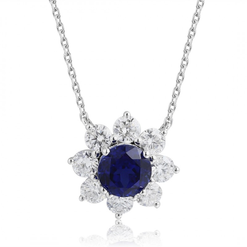Ruif Jewelry Classic Design PT950 Platinum 1.59ct Lab Grown Sapphire And 1.075ct Lab Grown Diamond Pendant Gemstone Jewelry Ruif Jewelry Classic Design PT950 Platinum 1.59ct Lab Grown Sapphire And 1.075ct Lab Grown Diamond Pendant Gemstone Jewelry