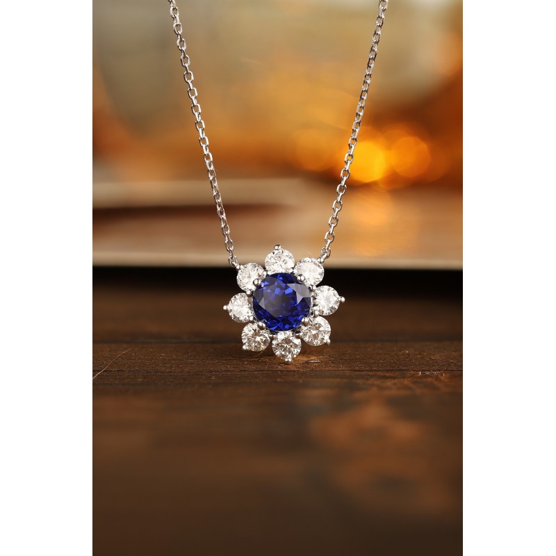 Ruif Jewelry Classic Design PT950 Platinum 1.59ct Lab Grown Sapphire And 1.075ct Lab Grown Diamond Pendant Gemstone Jewelry Ruif Jewelry Classic Design PT950 Platinum 1.59ct Lab Grown Sapphire And 1.075ct Lab Grown Diamond Pendant Gemstone Jewelry