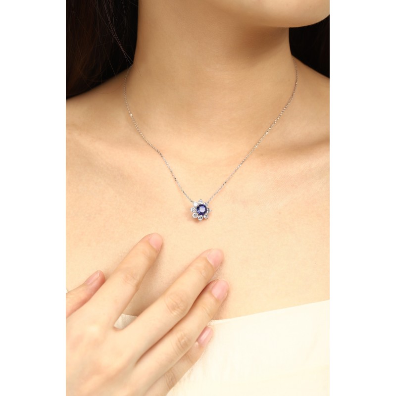 Ruif Jewelry Classic Design PT950 Platinum 1.59ct Lab Grown Sapphire And 1.075ct Lab Grown Diamond Pendant Gemstone Jewelry Ruif Jewelry Classic Design PT950 Platinum 1.59ct Lab Grown Sapphire And 1.075ct Lab Grown Diamond Pendant Gemstone Jewelry