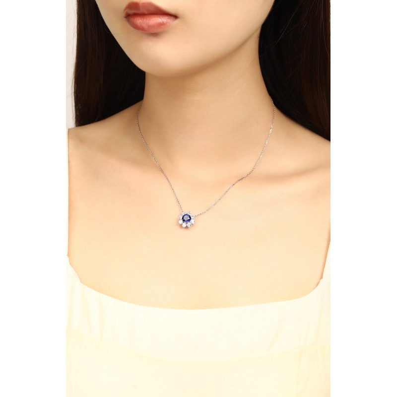 Ruif Jewelry Classic Design PT950 Platinum 1.59ct Lab Grown Sapphire And 1.075ct Lab Grown Diamond Pendant Gemstone Jewelry Ruif Jewelry Classic Design PT950 Platinum 1.59ct Lab Grown Sapphire And 1.075ct Lab Grown Diamond Pendant Gemstone Jewelry