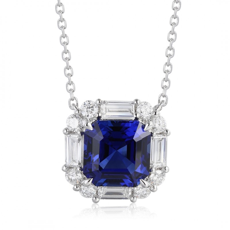 Ruif Jewelry Classic Design PT950 Platinum 3.18ct Lab Grown Sapphire And 0.716ct Lab Grown Diamond Pendant Gemstone Jewelry Ruif Jewelry Classic Design PT950 Platinum 3.18ct Lab Grown Sapphire And 0.716ct Lab Grown Diamond Pendant Gemstone Jewelry