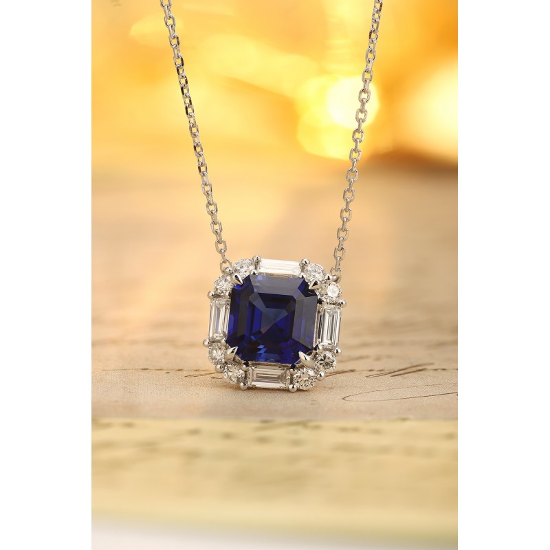 Ruif Jewelry Classic Design PT950 Platinum 3.18ct Lab Grown Sapphire And 0.716ct Lab Grown Diamond Pendant Gemstone Jewelry Ruif Jewelry Classic Design PT950 Platinum 3.18ct Lab Grown Sapphire And 0.716ct Lab Grown Diamond Pendant Gemstone Jewelry