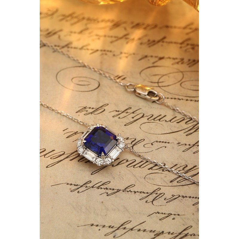 Ruif Jewelry Classic Design PT950 Platinum 3.18ct Lab Grown Sapphire And 0.716ct Lab Grown Diamond Pendant Gemstone Jewelry Ruif Jewelry Classic Design PT950 Platinum 3.18ct Lab Grown Sapphire And 0.716ct Lab Grown Diamond Pendant Gemstone Jewelry