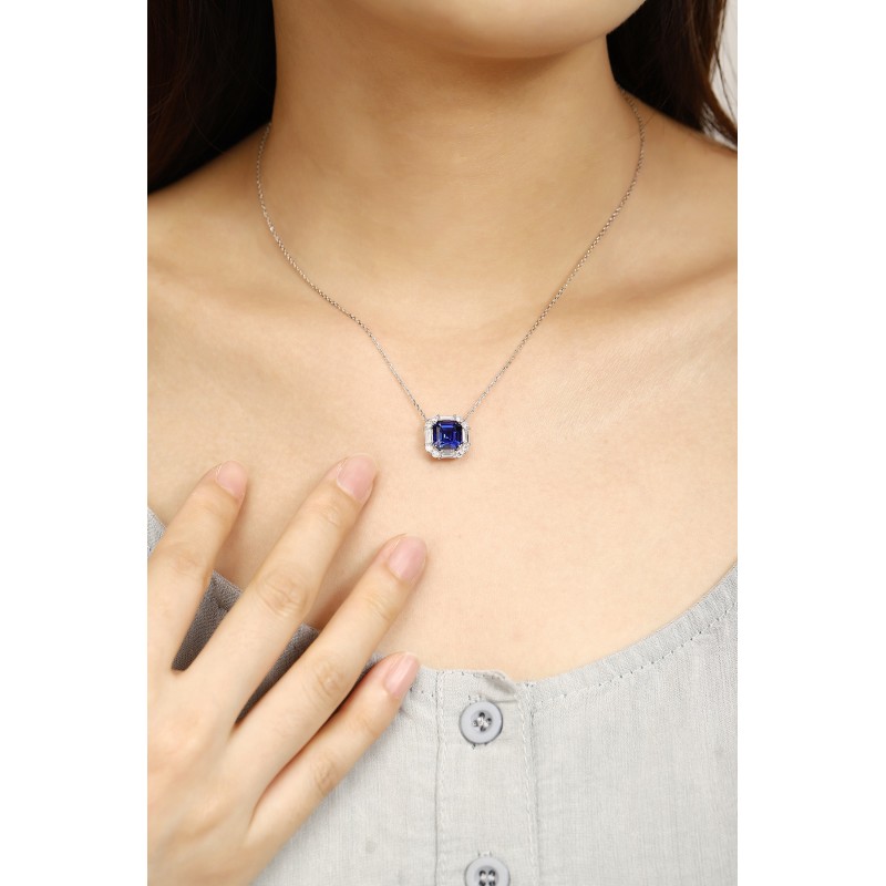 Ruif Jewelry Classic Design PT950 Platinum 3.18ct Lab Grown Sapphire And 0.716ct Lab Grown Diamond Pendant Gemstone Jewelry Ruif Jewelry Classic Design PT950 Platinum 3.18ct Lab Grown Sapphire And 0.716ct Lab Grown Diamond Pendant Gemstone Jewelry